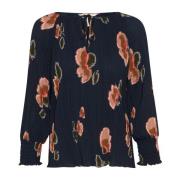 Plisseret bluse med blomsterprint