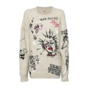 Broderet Boyfriend Sweater med Havregryn Broderi