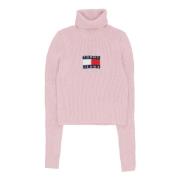 Melange Turtleneck Flag Sweater Ballet Pink