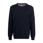 Blå Crewneck Sweater Herremode