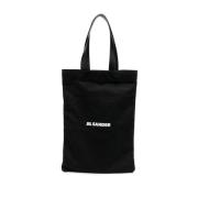 Sort bomuld tote taske med logo print