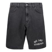 Denim Bermuda Shorts med Front Broderi