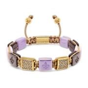 Women's Lavender, Purple, Soft Pink & Burgundy Ceramic Flatbead Bracelet with Gold CZ