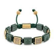 Women's Dark Green Ceramic Flatbead Bracelet with Gold CZ