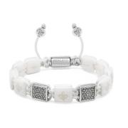 Women's White Ceramic Flatbead Bracelet with Silver CZ