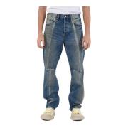 Straight Leg Denim Jeans Med Frynset Kant