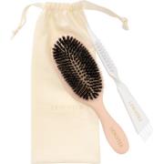 Lenoites Hair Brush Wild Boar with pouch and cleaner tool  Blush