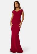 Goddiva Bardot Pleat Maxi Dress Wine XL (UK16)