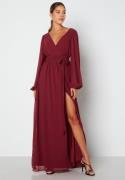 Goddiva Long Sleeve Chiffon Dress Berry M (UK12)