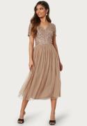 AngelEye Short Sleeve Sequin Embellished Midi Dress Taupe M (UK12)