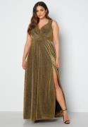 Goddiva Curve Glitter Wrap Front Maxi Curve Dress With Split Gold 52 (UK24)