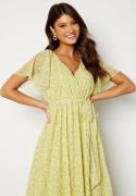Goddiva Ditsy Flutter Sleeve Maxi Dress Soft Lemon L (UK14)