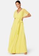 Goddiva Flutter Chiffon Maxi Dress Soft Lemon M (UK12)