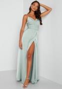 Bubbleroom Occasion Waterfall High Slit Satin Gown Dusty green 44