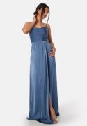 Bubbleroom Occasion Waterfall High Slit Satin Gown Blue 42