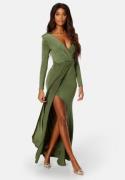 Goddiva Long Sleeve Maxi Dress Olive XXL (UK18)