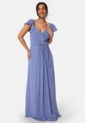 Bubbleroom Occasion Butterfly Sleeve Draped Chiffon Gown Dusty blue 40