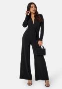 John Zack Deep V Wide Leg Jumpsuit Black S (UK10)