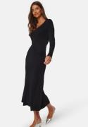 BUBBLEROOM Knitted Rouched Midi Dress Black L