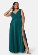 Goddiva Curve Glitter Wrap Front Maxi Curve Dress With Split Green 50 (UK22)