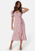 Happy Holly Evie Puff Sleeve Midi Wrap Dress Dusty pink/Patterned 32/34