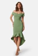 John Zack Off Shoulder Frill High Low Dress Sage Green L (UK14)