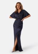 Bubbleroom Occasion Wrap Satin Gown Navy 44