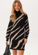 Object Collectors Item Ray L/S Knit Rollneck Dress Black Desert/Taupe XS