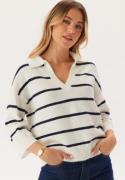 Pieces Pcmikela 3/4 V-NECK POLO KNIT  Cloud Dancer Stripes:maritime  XS