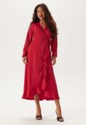 Happy Holly Wrap L/S Satin Maxi Dress Dark red 40/42