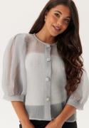 BUBBLEROOM Puff Sleeve Organza Blouse Silver M