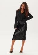 Happy Holly Sequin Trumpet Sleeve Midi Dress Black 48/50