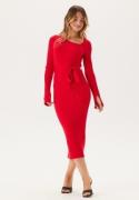 BUBBLEROOM Asymmetric Knitted Midi Dress Red M