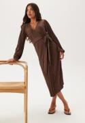 BUBBLEROOM  Pleated Wrap Dress Brown M