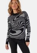 Object Collectors Item Ray L/S Knit Pullover Black Pattern:Medium grey me L