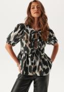 Pieces Pcjade 2/4 O-NECK TOP O-NECK T Black AOP:Leo XL