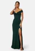 Bubbleroom Occasion Twist Off Shoulder Gown Dark green L