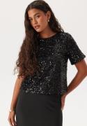 Pieces Pcserena Sequin Ss O-neck Top Black Detail:black Detail XL