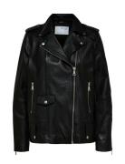 Slfmadison Leather Jacket B Noos Læderjakke Skindjakke Black Selected Femme