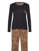Lrl L/S Knit Top Long Fleece Pant Pj Fol Pyjamas Nattøj Black Lauren Ralph Lauren Homewear