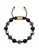 Men's Beaded Bracelet With Matte Onyx And Black/Gold Cz Diam Armbånd Smykker Gold Nialaya