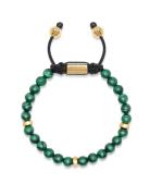 Men's Beaded Bracelet With Malachite And Gold Armbånd Smykker Green Nialaya