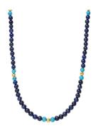 Beaded Necklace With Blue Lapis, Turquoise, And Gold Halskæde Smykker Blue Nialaya