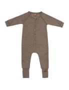 Night Suit, Nature Drop Needle, Merino Wool Pyjamas Sie Jumpsuit Beige Smallstuff