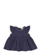 Classic Crisp Poplin Blouse W. Embroidery Dresses & Skirts Dresses Casual Dresses Short-sleeved Casual Dresses Navy Copenhagen Colors