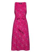 Geo-Print Belted Crepe Midi Dress Knælang Kjole Pink Lauren Ralph Lauren