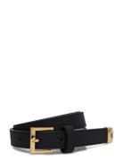 Pebbled Leather Skinny Belt Bælte Black Lauren Ralph Lauren