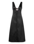 Double Satin Halter-Neck Dress Knælang Kjole Black Ganni