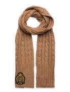 Crest-Patch Cable-Knit Scarf Accessories Scarves Winter Scarves Brown Lauren Ralph Lauren