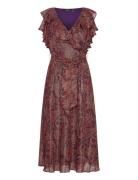 Print Ruffle-Trim Metallic Chiffon Dress Dresses Party Dresses Brown Lauren Ralph Lauren